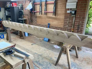 Oak stair stringer cut in the workshop